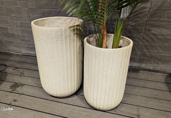 Αγορά Φωτεινό μπεζάκι κατακόρυφα διατεταγμένες λεπτές λωρίδες υφές στρογγυλή ίνες πηλό στέγη κήποι δοχείο online manufacture