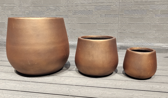 Goden Delux Warm Metallic - Στρογγυλό Φυτευτήρι από Ίνες Πηλού σε Σχήμα Αυγού, Καφέ απόχρωσης, Αρχιτεκτονικού Τοπίου